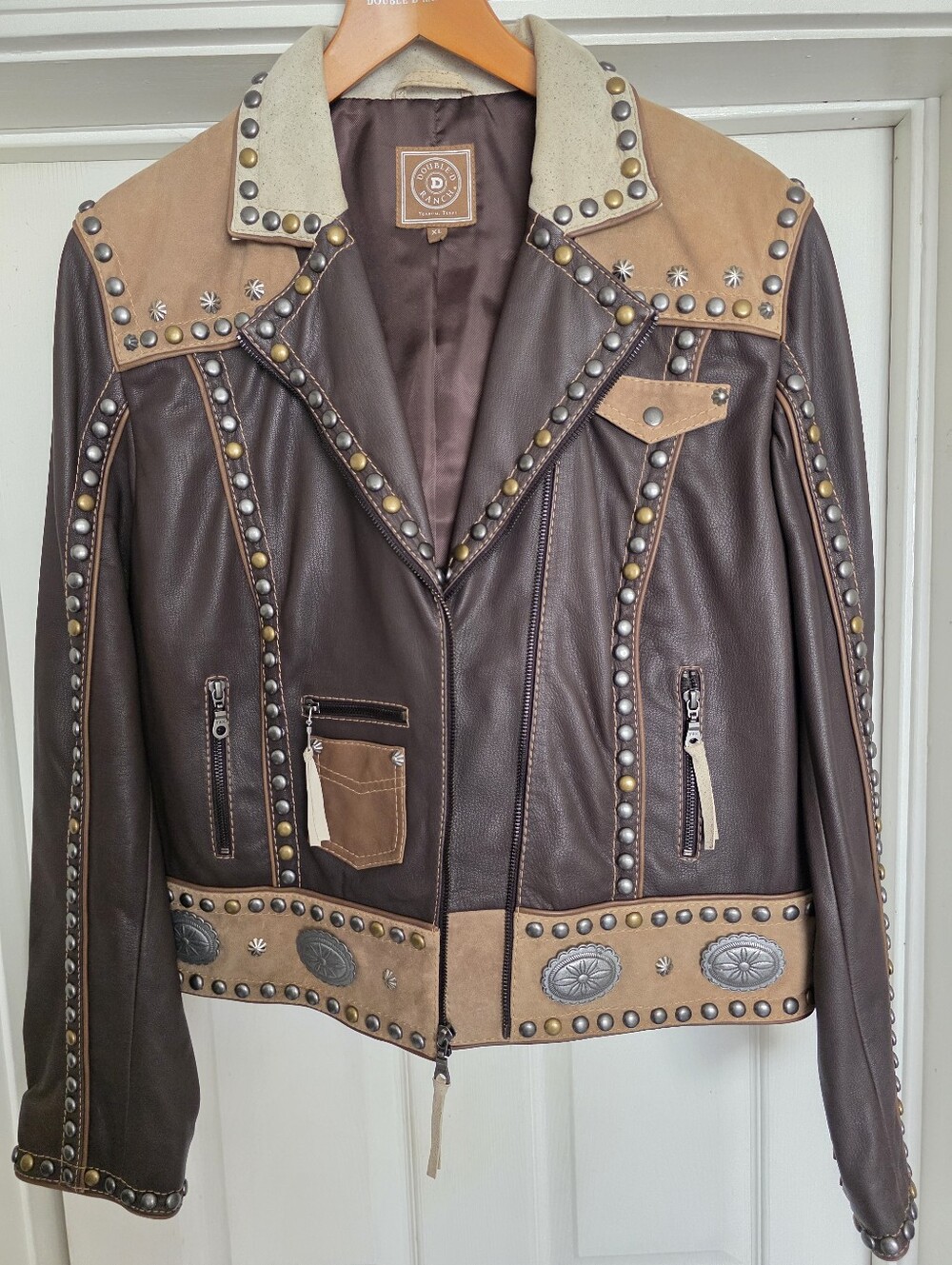 NWOT Double D Ranch Brown Suede & Leather Western Fringe Jacket Bronco Art XL - Picture 2 of 5